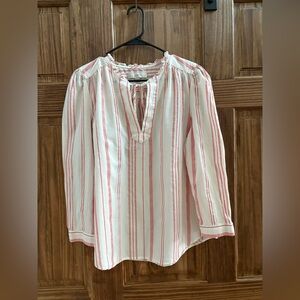 LOFT Red and White Striped Blouse
